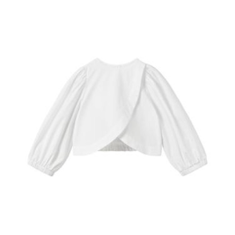 Zara Girls 13/14 White Cropped Cross Front Top Blouse Long sleeve Cotton Shirt